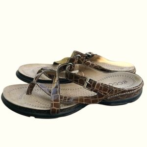 ✨️💲⬇️ECCO 39 Leather Sandals Slides Cork Footbed 8-8.5 Flip Flops
